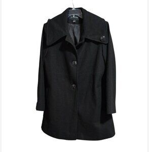 London Fog Coat Black Fit and Flare Button Down Wool Lined Jacket with Pockets
